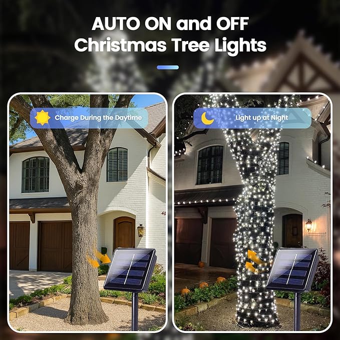 Extra-Long 144FT Solar String Lights Outdoor, 2 Pack 400LED Solar Fairy Lights for Outside Waterproof, Silver Wire 8 Lighting Modes Solar Twinkle Lights for Tree Garden Party Xmas Decor (Cool White)