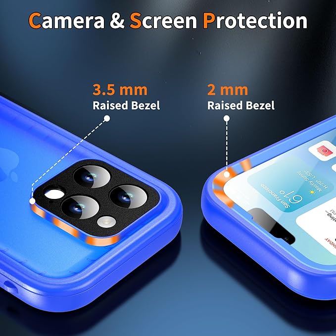 Cozycase for iPhone 15 Pro Max Waterproof Shockproof Dustproof Case - Heavy Duty/360 Full Body/Military Grade/Protective/Rugged 【8FT Drop Proof】 Built in Screen/Camera Protector with Lanyard Blue