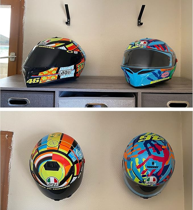 Pmsanzay 2 Pack Motorcycle Helmet Hook Multi-Purpose Jacket Hanger Keys Bags Holder Wall Mount Rack Cloth Display Rack Hat Hook for Home Kitchen Door Cabinet - Hardware Included Easy to Install.