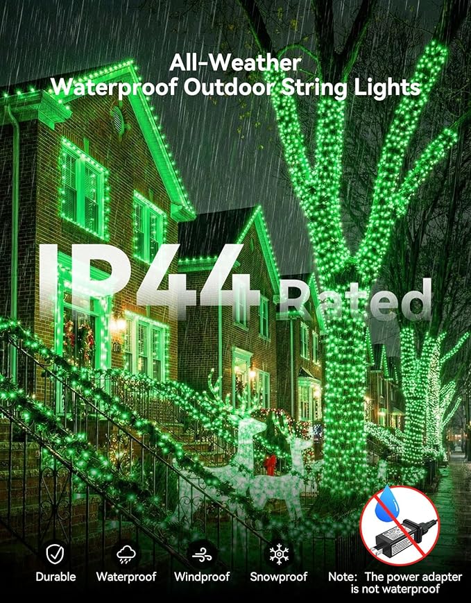 LitHome 99FT 300 LED String Lights Outdoor Indoor, 8 Modes Waterproof Christmas String Lights with Timer & Memory Function, Outdoor Christmas Lights Green Wire for Xmas Tree Party Garden, Green