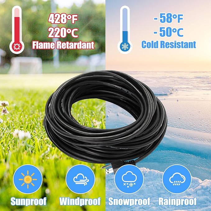 UL Listed Outdoor Extension Cord 2 Prong 25 FT Polarized Plug SJTW 16/2 Gauge 13 AMP 125V 1625W, Black Outdoor Extension Cord Waterproof, Flame & Cold Retardant,Water & Weather Resistant