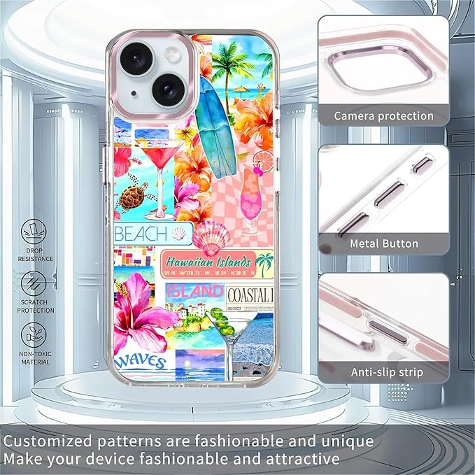 Case for iPhone 15,[Compatible with MagSafe],Coastal Beach Cover Coquette Collage Phone Case Design，for Women Girls Magnetic Clear Cover - Slim, Sleek, & Shockproof Protection