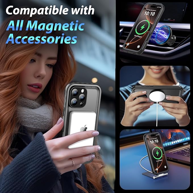 SPORTLINK for iPhone 16 Pro Max Case - IP68 Waterproof Military Protective Full Body Heavy Duty Shockproof 360 Sealed Dustproof with Camera Screen Protector Cover for i Phone 16 Pro Max 6.9" Mag/Black