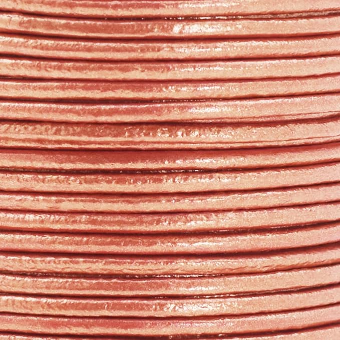 Mandala Crafts Round Genuine Rose Gold Leather Cord for Jewelry Making – 1.5mm Cowhide Leather Rope String Lace for Kumihimo – 20 Yards Cowhide Craft Cording Spool