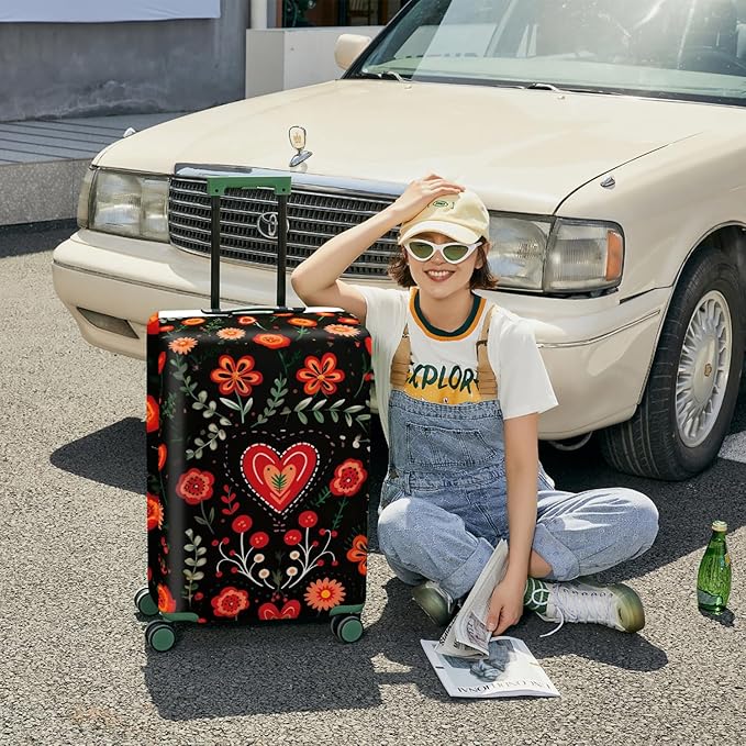 ANNA QUEEN Flowers Floral Travel Luggage Cover -Spring Stretchable Airplane Suitcase Protector Sleeve,Universal Washable Fit for 20-26 Inch Checked Baggage,Water Resistant Durable Luggage Protector