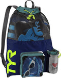 TYR Big Mesh Mummy Backpack for Swim, Gym and Workout Gear, Black, 40-Liter Capacity
