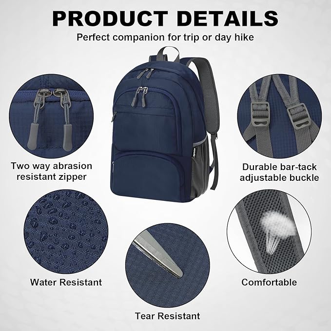 HOLYLUCK 20L lightweight packable Hiking Daypack Foldable Backpack for Men Women Small Travel Outdoor Foldable Shoulder Bag-dark blue
