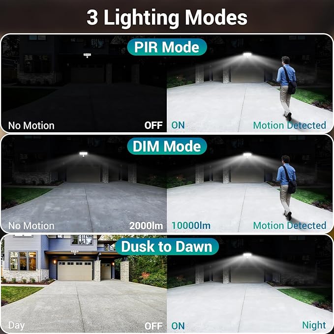 USTELLAR 100W 10000LM LED Security Lights Motion Sensor Outdoor, Remote Control 4 Heads LED Flood Light Outdoor, 5000K Daylight, IP65 Waterproof, Bright Motion Detected Lights for Outside Yard