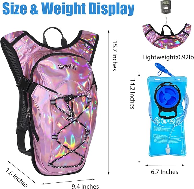 Reflective Hydration Backpack, Hydration Pack - Water Backpack with 2L Hydration Bladder, Essential for Festivals - Rave Hydration Pack for Hiking, Running, Cycling, and Festivals
