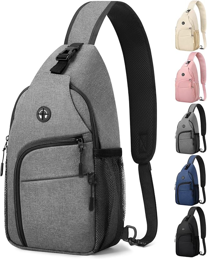 Pritent Crossbody Bags for Women Man Waterproof Sling Bag Backpack Trendy Casual Cross Body Bag with Convertible Shoulder Strap Chest Bag for Camping Hiking Travel Essentials (Grey, Medium)