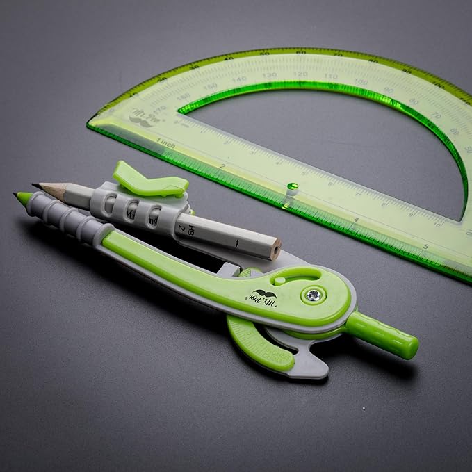 Mr. Pen- Geometry Compass and Protractor Set, 6 Inch Compass, 6 Inch Protractor, Drawing Tool for School, Clear Plastic, Easy Grip, Precision Design for Math, Art, Drafting, Architecture
