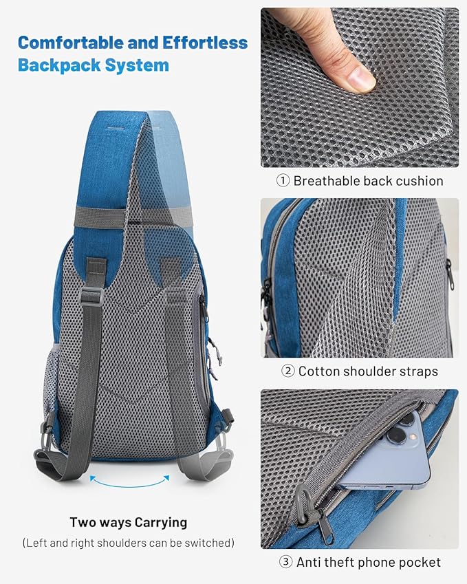 OIWAS Sling Bag Crossbody Backpack for Men, One Strap Backpack Hiking Daypack Chest Bag for Women