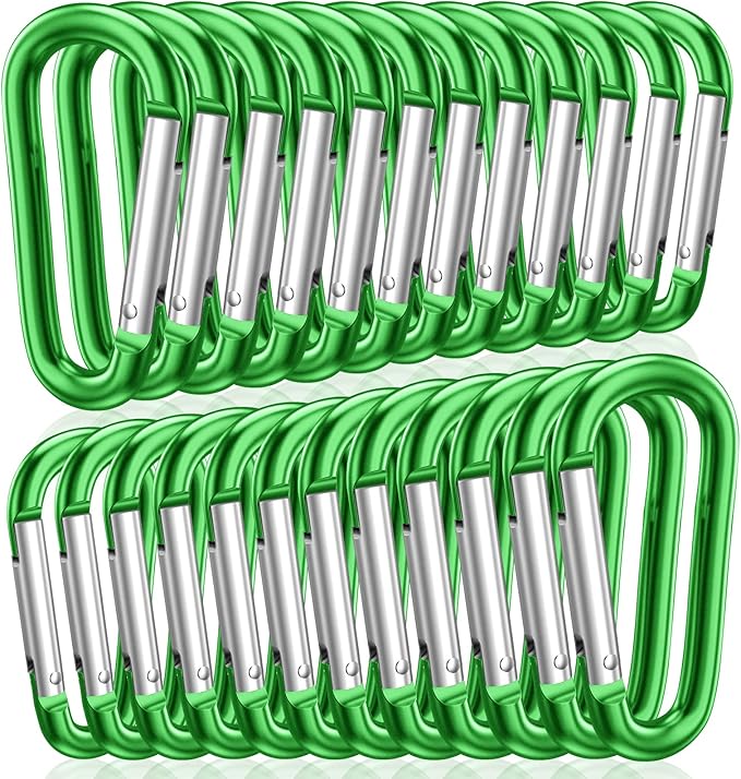 STURME 2" Aluminum D Ring Carabiners Clip D Shape Spring Loaded Gate Small Keychain Carabiner Clip Set Outdoor Camping Mini Lock Snap Hooks Spring Link Key Chain Durable Improved 24 PCS