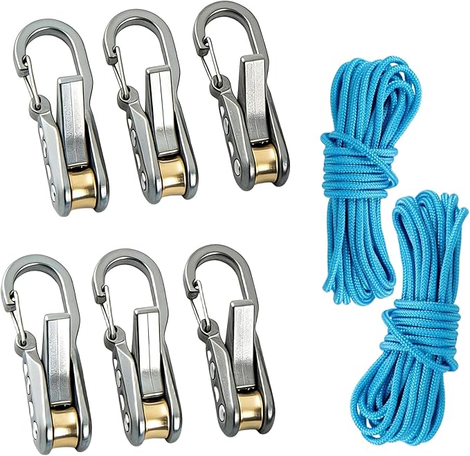 6-Pack Paracord Adjusters, Rope Tightening Tool & Tensioner, Heavy-Duty Roller Tensioner Rope for Camping, Tarps, Guy Lines, Boating & Outdoor Equipment