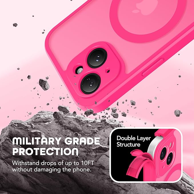 TIESZEN for iPhone 15 Plus Case, Compatible with MagSafe, Built-in Privacy Screen Protector and Camera Protection, Anti Spy Full Body Dustproof Shockproof Hard Phone Case 6.7", Hot Pink