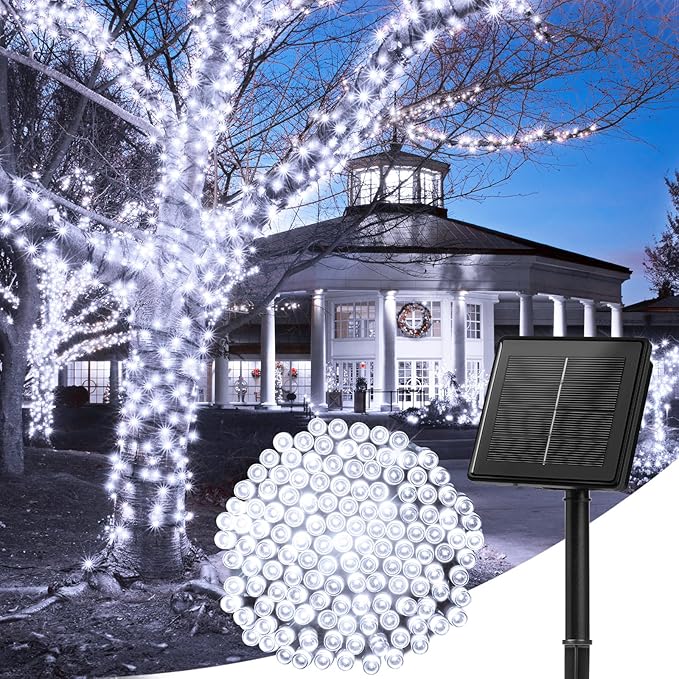 Minetom Solar String Lights Outdoor, Extra Long 72FT 200 LED Christmas String Lights with 8 Lighting Modes, Waterproof Solar Light Outdoor for Outside Tree Balcony Gazebo, Pure White