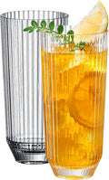 Khen Plastic Acrylic Ribbed Drinking Glasses – Set of 2 Clear 11.8oz Tritan Tumblers, European Style Shatterproof Drinkware – Durable, BPA-Free, Dishwasher Safe, Stackable & Unbreakable Plastic Cups