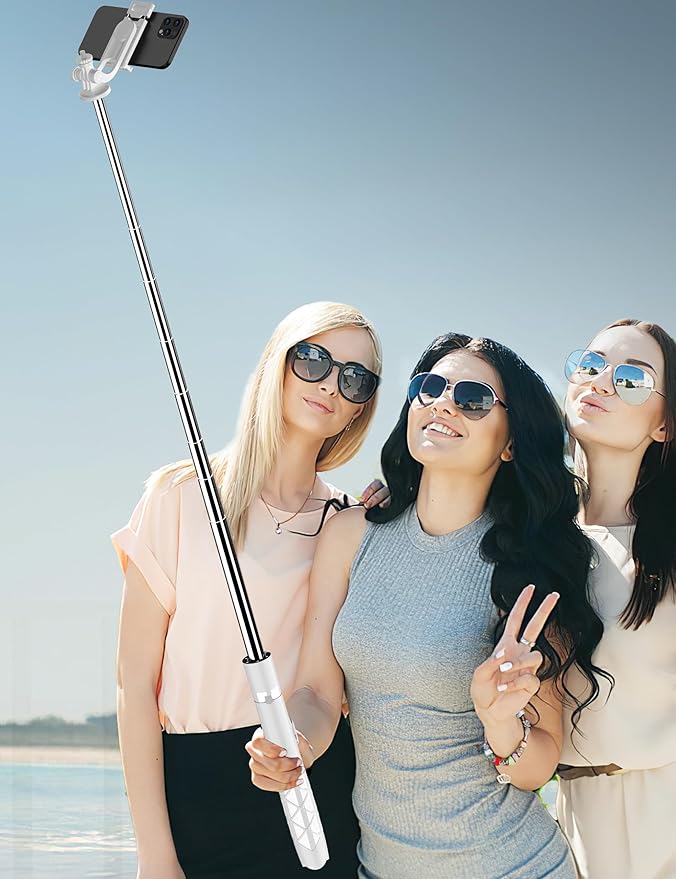71" Cell Phone Selfie Stick Tripod, Smartphone Tripod Stand with Remote, Extendable Travel Phone Selfie Stick Compatible with iPhone 17/16/15/14/13 Pro Max Gopro Android DJI (White)
