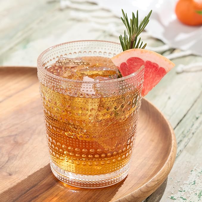 Santa Fe Clear Set of 6 Premium Acrylic DOF Glasses 16 oz – Unbreakable Drinkware with Textured Bubble Design, Dishwasher Safe Tumblers for Indoor & Outdoor Use