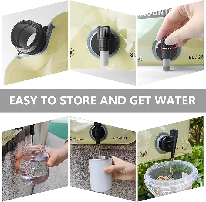 Collapsible 8L Water Storage Bag, BPA-Free Portable Folding Water Jug with Adjustable Faucet, Leakproof Emergency Water Bag for Camping, Hiking, Riding, Outdoor Sport (4, Beige)