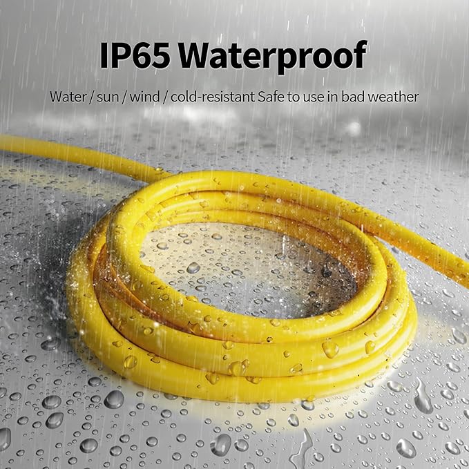 POWGRN 25 Ft 10AWG Outdoor Extension Cord Waterproof Heavy Duty 10 Gauge 3 Prong, Flexible Cold-Resistant Power Cord Indoor & Outside with Lighted Indicator End, 15Amp 1875W SJTW Yellow ETL Listed