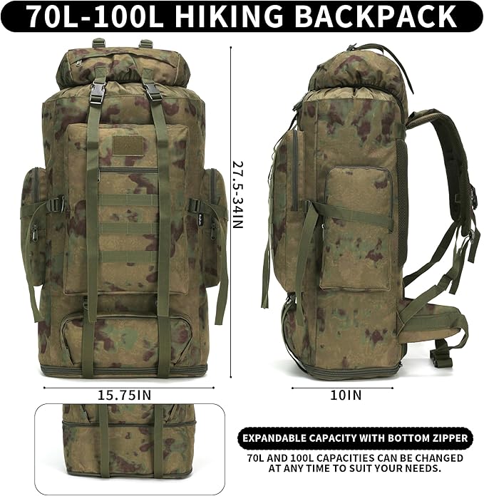 Hiking Backpack for Men 70L/100L Camping Backpack Military Rucksack Molle 3 Days Assault Pack for Climbing | Camping Backpack, 3 Days Assault Pack, for Climbing