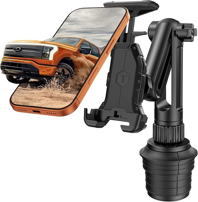 ToughTested Cup Holder Phone & Tablet Mount for Car – Heavy Duty Telescoping Boom GPS Mount for Large Smartphones & Tablets up to 12.1", Stable Base for Trucks, RVs, SUVs & Cars