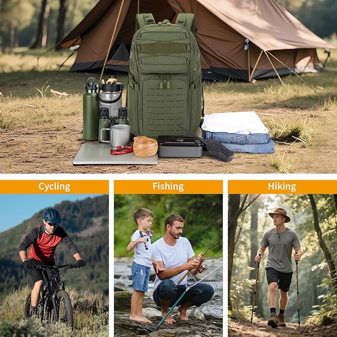 HUNTVP Tactical Backpack for Men 35L Military Backpack MOLLE 1000D Army Daypack 3 Day Bug Out Bag for Work Camping Hiking Outdoor, Army Green
