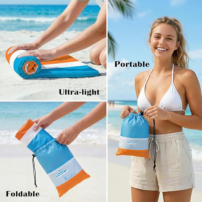 Famstar Beach Blanket Oversized Extra Large78 X 81",Waterproof Sandproof Beach Blanket 1-7 Adults Lightweight Durable for Travel Camping Hiking Picnic (78" X 81", Orange&Blue)