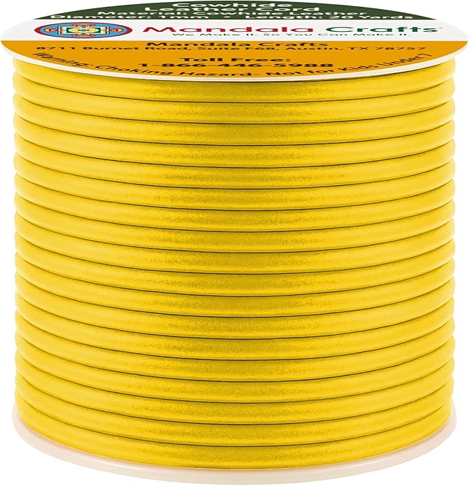 Mandala Crafts Round Genuine Yellow Leather Cord for Jewelry Making – 1mm Cowhide Leather Rope String Lace for Kumihimo – 20 Yards Cowhide Craft Cording Spool