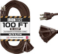 Iron Forge Cable 100ft Brown Outdoor Extension Cord with 3 Outlets - 16/3 SJTW 100ft Extension Cord 3 Prong, 13 Amp All-Weather Heavy Duty Power Cable