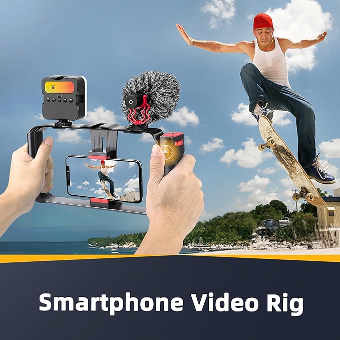 Zeadio All-in-One Smartphone Camera Stabilizer Kit, Portable Handheld Video Rig with RGB Video Light and Microphone, Fits for All Camcorder, Camera, DSLR and All iPhone and Android Smartphones
