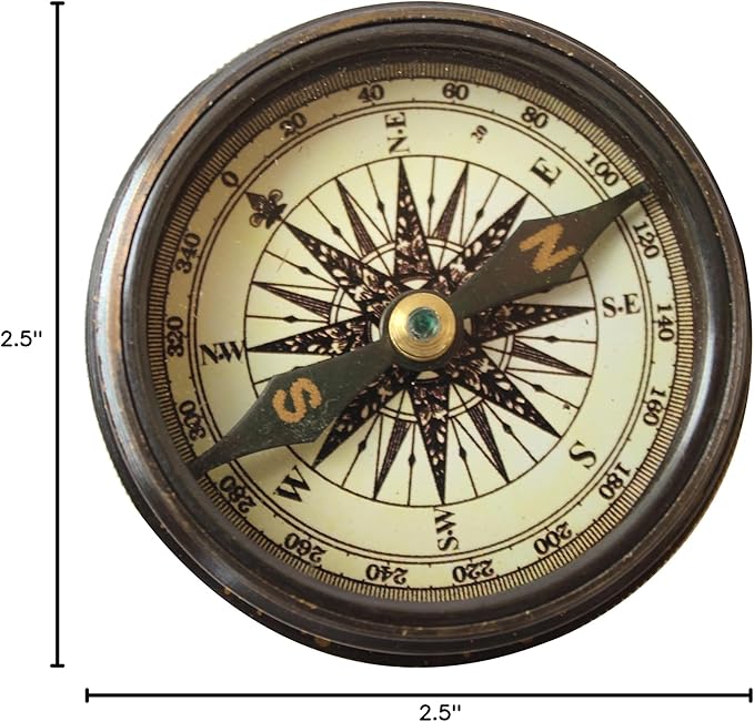 Marine Pocket Compass 1920 Vintage Brass Navigation Compass with Engraved Lid Antique Nautical Instrument