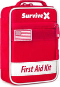 SurviveX Small First Aid Kit for Car, Travel & Home - Emergency Kit for Hiking, Camping, Backpacking and Outdoors - Includes Zip Stitch Wound Closure Strips