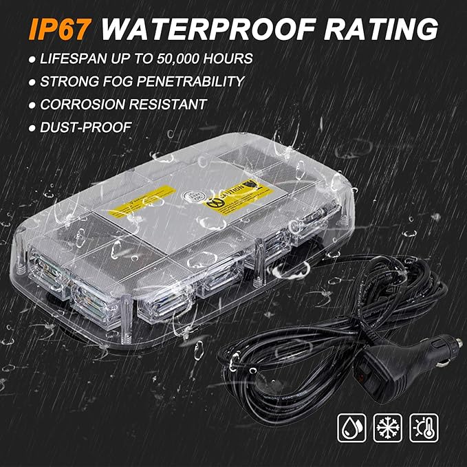 ASPL 48LED Roof Top Strobe Lights, High Visibility Emergency Safety Warning LED Mini Strobe Light bar with Magnetic Base for 12-24V Snow Plow, Trucks, Construction Vehicles (Green/White)