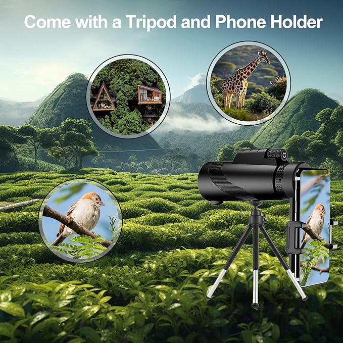 Monocular-Telescope 80x100 High Powered Monoculars High Definition for Adults with Smartphone Adapter for Bird Watching, Hunting Wildlife Bird Watching Travel Camping Hiking (Black)
