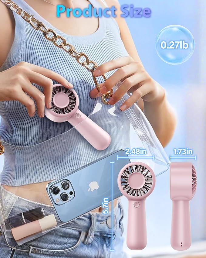 Portable Handheld Fan Personal Small Turbo Hand Fan Powerful, Cooling, Lanyard, USB Rechargeable, 5 Speeds, Makeup, Gifts for Women Men, Kid, Mom, Hot Summer, Travel, Sports, Wedding Use