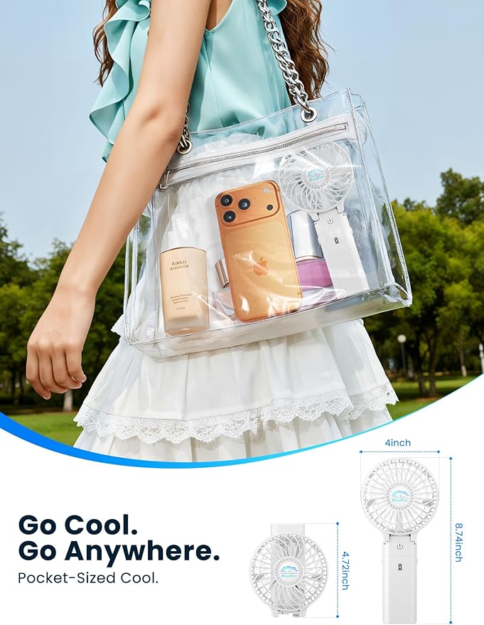 HandFan 5200mAh Portable Handheld Fan - 3 Speeds, 180° Foldable, Rechargeable Personal Cooling Fan, 20H Long Runtime for Travel, Disney, Games, Park, Concerts, Summer & Outdoor Use (White)