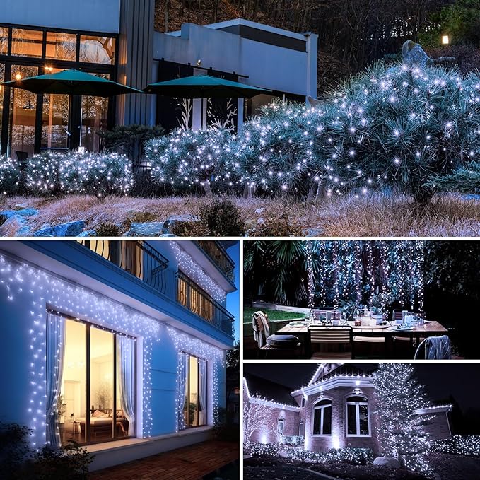 btfarm 4 Pack Solar String Lights Outdoor - 320LED 132FT Solar Fairy Lights Outside Waterproof 8 Modes, Copper Wire Twinkle Solar Powered Light for Garden Yard Tree Christmas Wedding Decor, Cool White