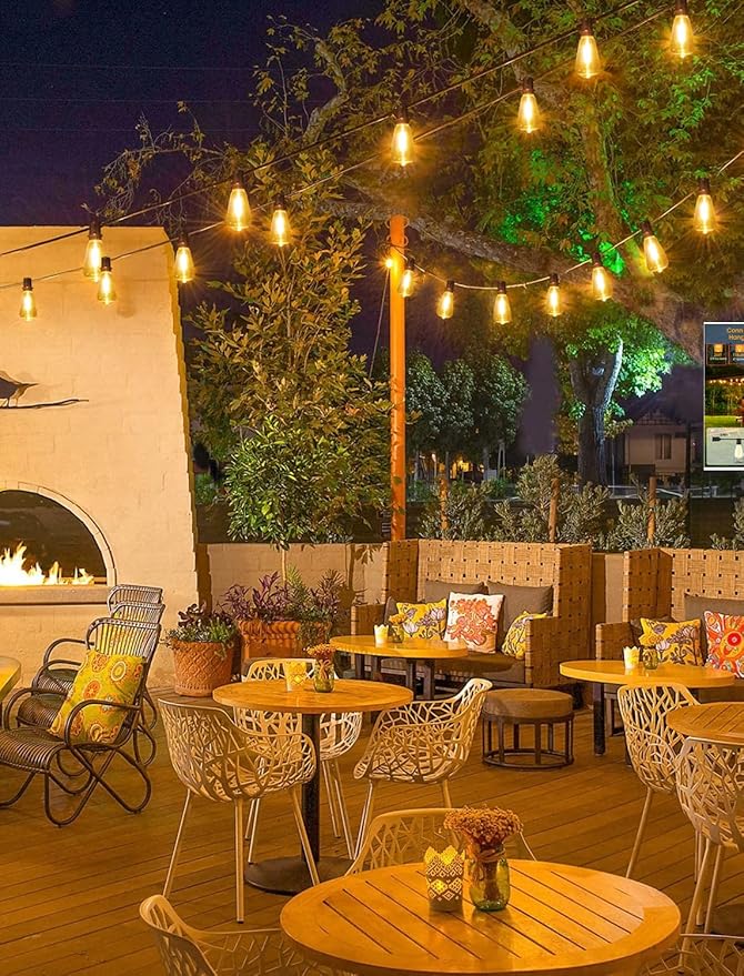Larkvue 50FT(2x25FT) Outdoor String Lights, Patio Lights with 20+2 LED Dimmable Waterproof ST38 Vintage Bulbs for Backyard Bistro Cafe Deck, Black