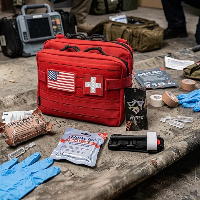 WYNEX Tactical Molle Admin Pouch of Double Layer Design, Admin Pouches Molle Attachment Military Medical EMT Organizer with Map Pocket EDC EMT Pack IFAK Tool Holder Universal U.S.A Patch Included