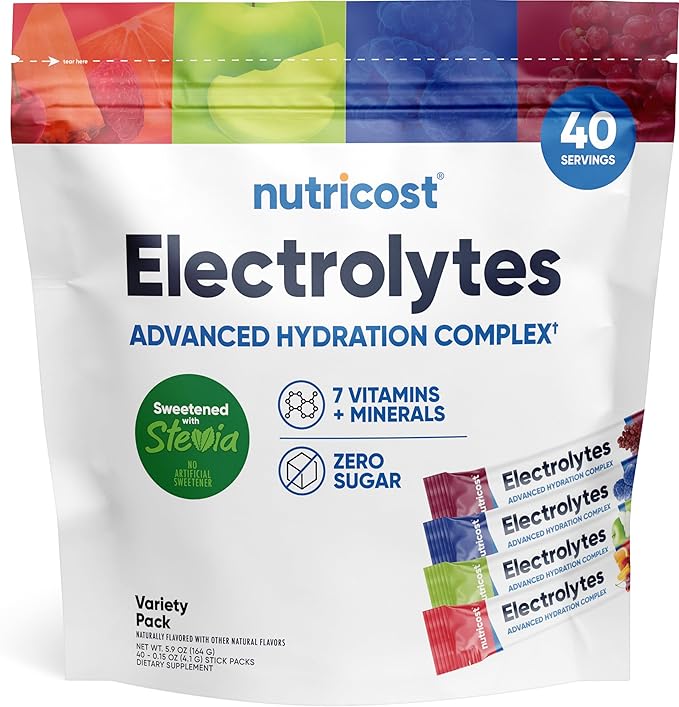 Nutricost Electrolytes Complex, Variety Pack Flavored, 40 Stickpacks - Advanced Hydration Complex
