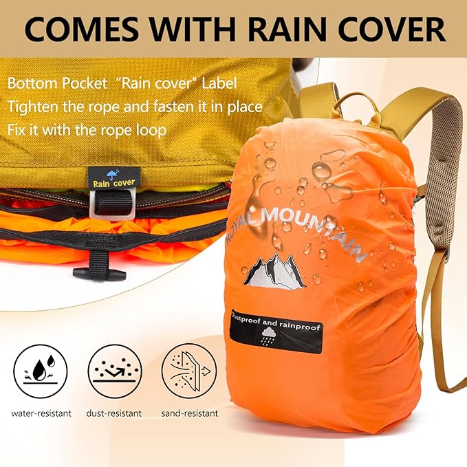 Small Hiking Backpack With Rain-cover, 20L Travel Backpacks For Women Men, Camping Daypack Backpacks Lightweight, Durable Hiking Backpack Fit For Camping, Daily Commuting, Short Trips (Yellow)