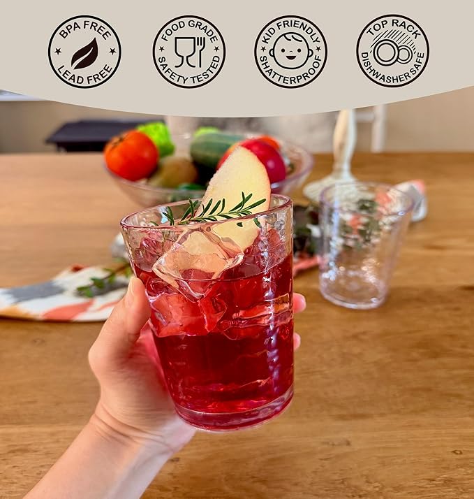 KLIFA- NICE- 14.7 ounce, Set of 6, Acrylic Tumbler Drinking Glasses Set, BPA-Free, Stackable Plastic Drinkware, Dishwasher Safe Cups, Clear