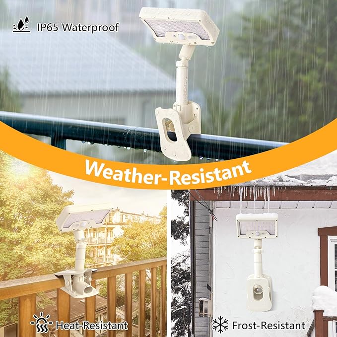 Clip On Solar Lights Outdoor with Motion Sensor, 360°Rotatable & Vertically Adjustable Solar Fence Lights with 92 LEDs (600 LM, 6000 K),IP65 Waterproof Security Light for Deck, Gutter（White, 1 Pack）