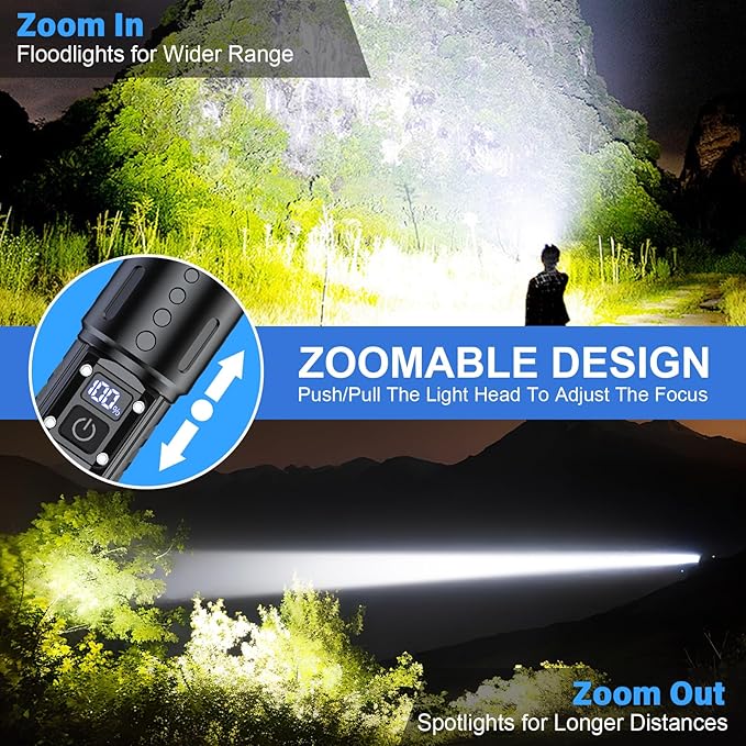 Banral Flashlights High Lumens Rechargeable - Super Bright Tactical LED Flash Light, Dimmable&Memory Function Powerful Waterproof Flashlight for Camping,6 Modes,Zoomable,LCD Display (2, Black)