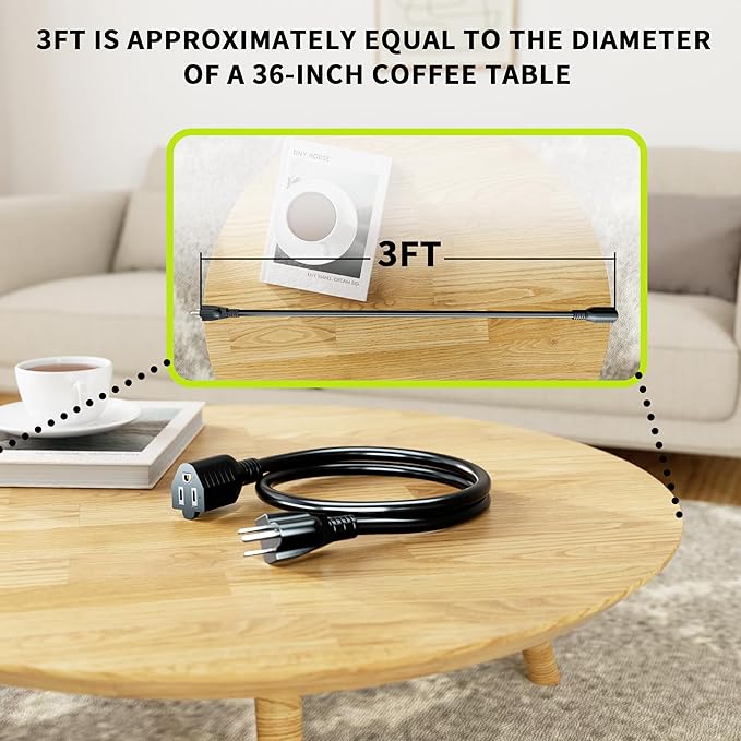 3FT (2Pack) 13A 125V 1625W ETL Listed, 16/3 Indoor Extension Cord Black, Short Extension Cord for Laptops, Coffee Makers, Office Home Appliances, 3 Prong Small Resistant Cable Flexible