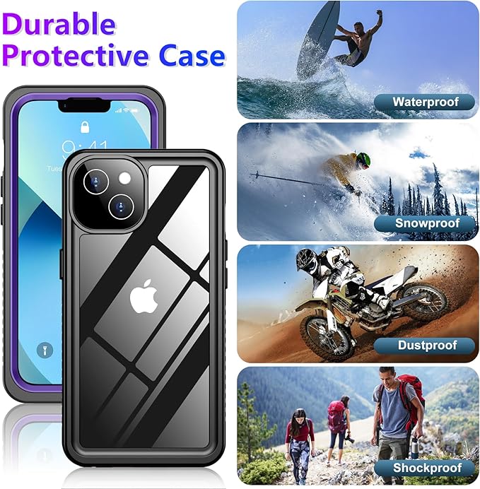 Red2Fire 2024 New for iPhone 13 Case Waterproof,[Built-in Screen Protector & Camera Protector][Full Body Shockproof][IP68 Underwater][Dustproof][Dropproof] Phone Case for iPhone 13 6.1" Purple