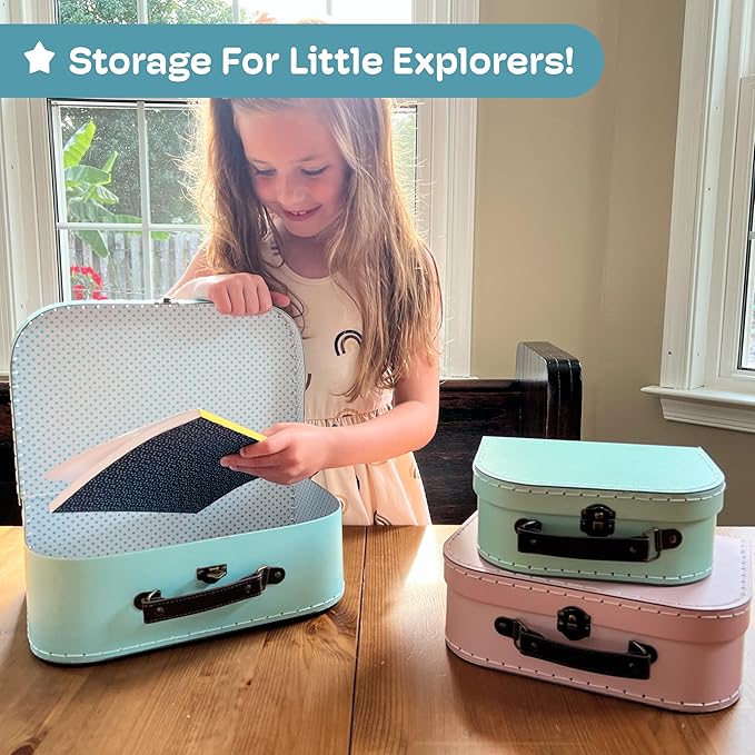 Jewelkeeper Paperboard Suitcases - Set of 3 Decorative Vintage Storage Boxes - Retro Luggage Decor for Birthdays, Weddings, Nursery, or Home Display - Pastel Cardboard Storage Box Set