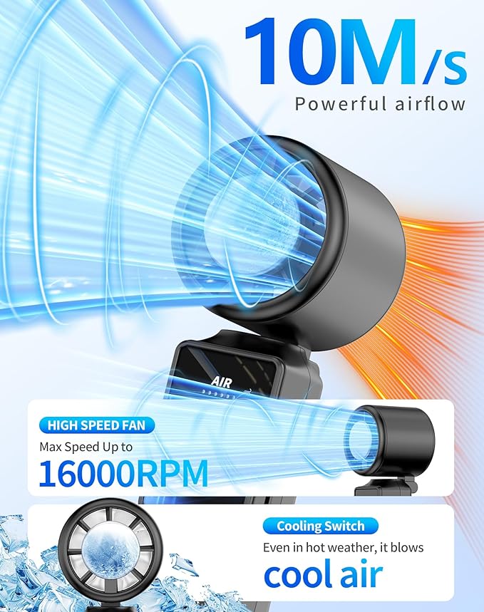 Foluu 3-in-1 Portable Cooling Fan with Active Cooling Technology, 16,000 RPM, 100-Speed Touch Control & LED Display, Type-C Fast Charge, Neck Strap & Stand – for Travel, Office, Outdoor (Black)